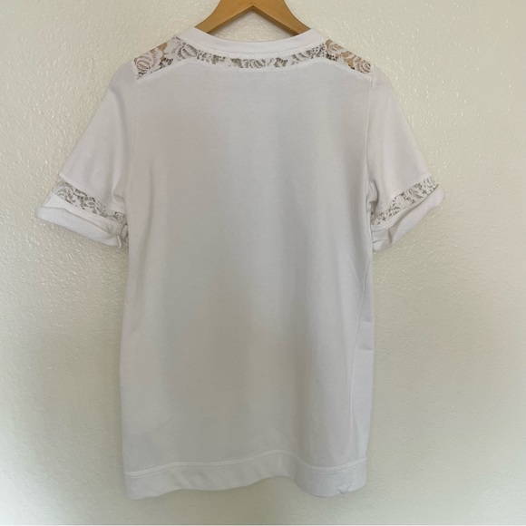 Rebecca Taylor White Short Sleeve Terry Cloth Lace Crew Neck T-Shirt Blouse S - Picture 2 of 15